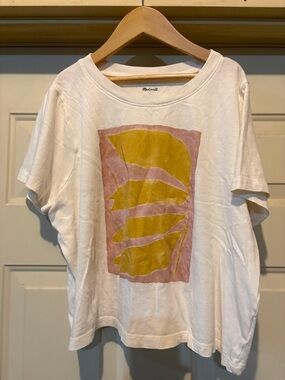 Madewell: White Graphic Tee with Mustard Leaf Design